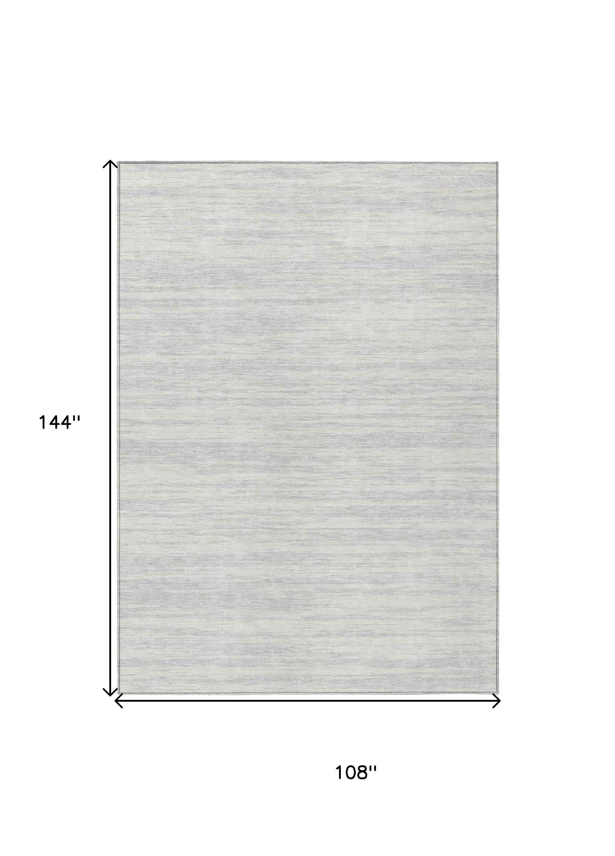 9' X 12' Silver And Ivory Abstract Washable Indoor Outdoor Area Rug