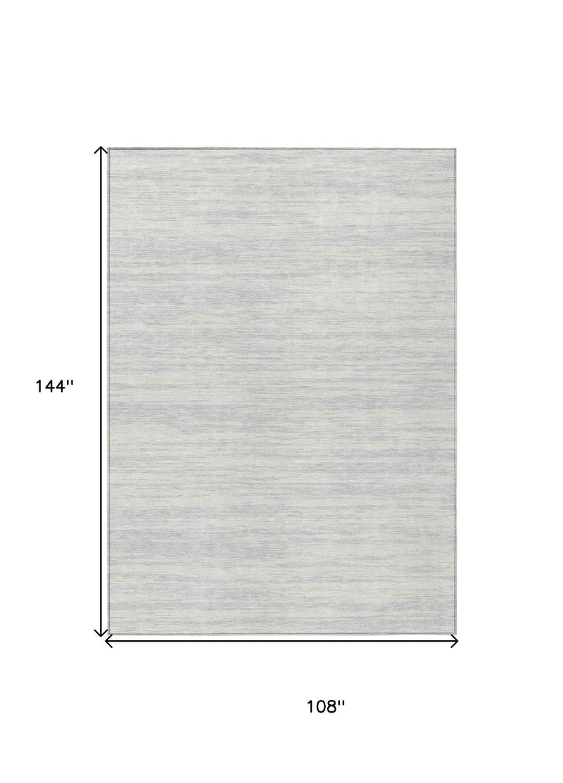 9' X 12' Silver And Ivory Abstract Washable Indoor Outdoor Area Rug