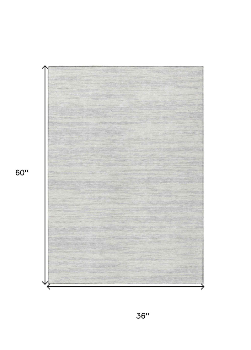 3' X 5' Silver And Ivory Abstract Washable Indoor Outdoor Area Rug