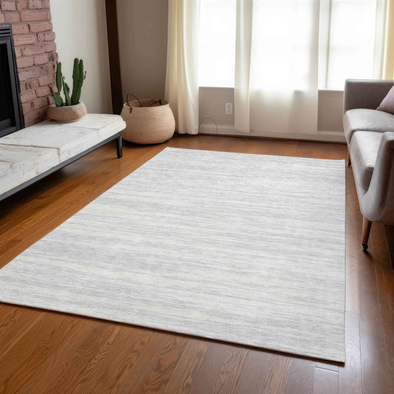 3' X 5' Silver And Ivory Abstract Washable Indoor Outdoor Area Rug