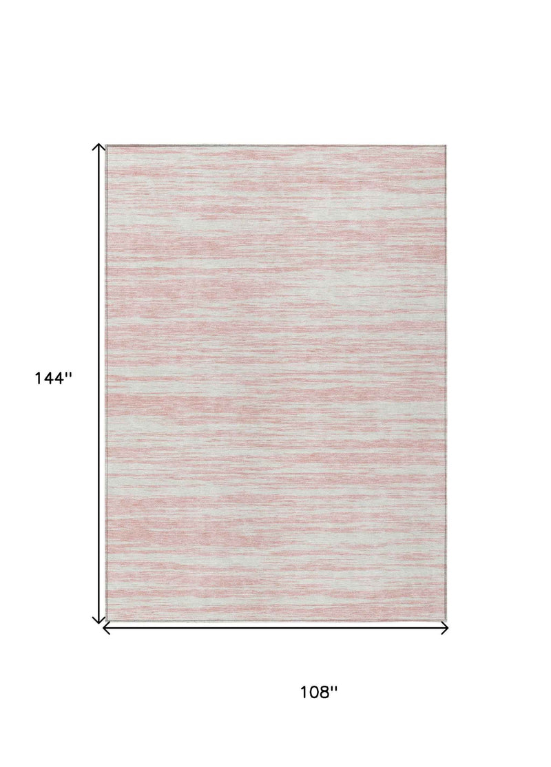 9' X 12' Pink And Ivory Abstract Washable Indoor Outdoor Area Rug
