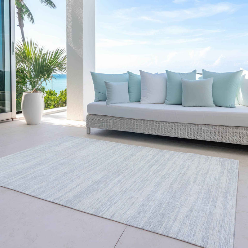 5' X 8' Silver And Ivory Abstract Washable Indoor Outdoor Area Rug