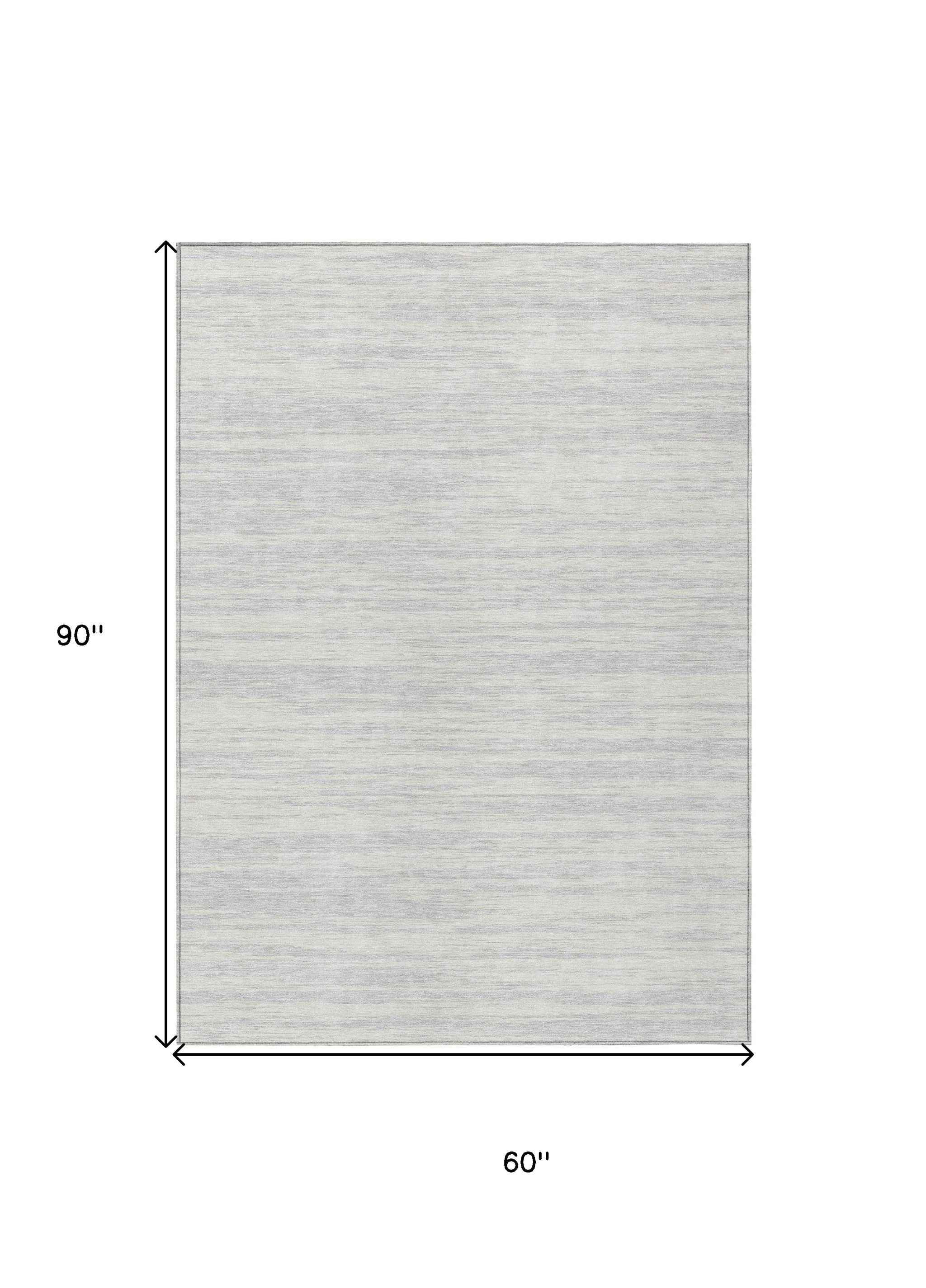 5' X 8' Silver And Ivory Abstract Washable Indoor Outdoor Area Rug