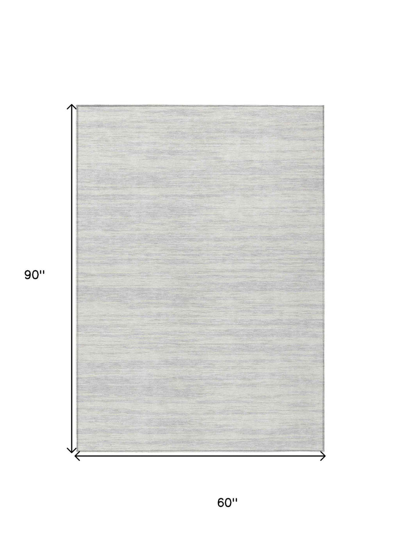 5' X 8' Silver And Ivory Abstract Washable Indoor Outdoor Area Rug