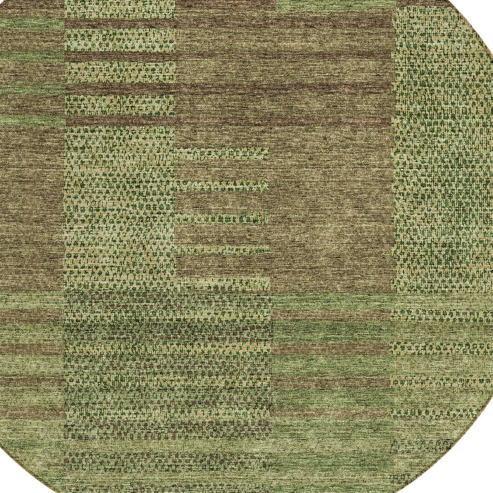 8' Brown Taupe And Green Round Striped Washable Indoor Outdoor Area Rug - Sports & Outdoor