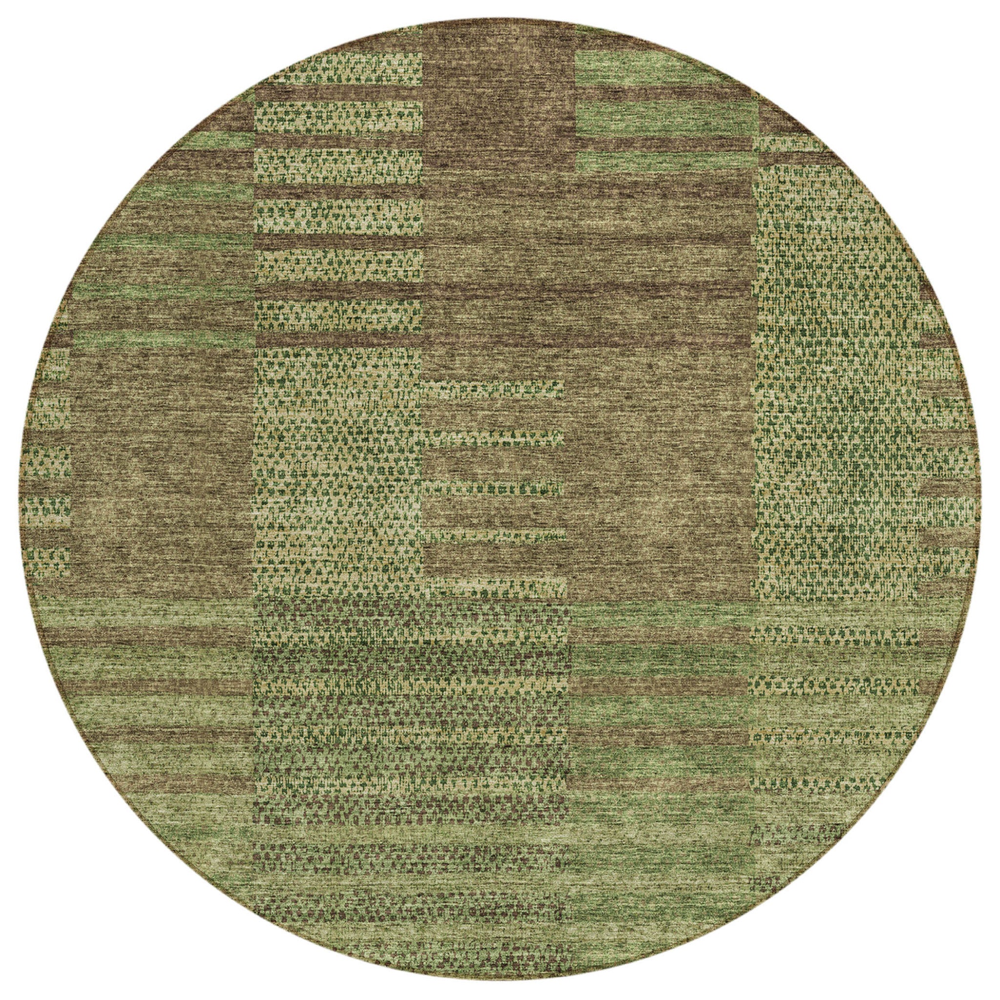 8' Brown Taupe And Green Round Striped Washable Indoor Outdoor Area Rug - Sports & Outdoor