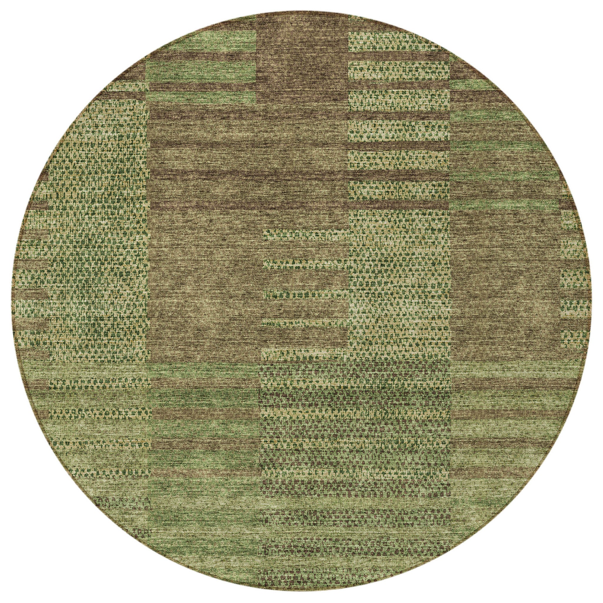 8' Brown Taupe And Green Round Striped Washable Indoor Outdoor Area Rug - Sports & Outdoor