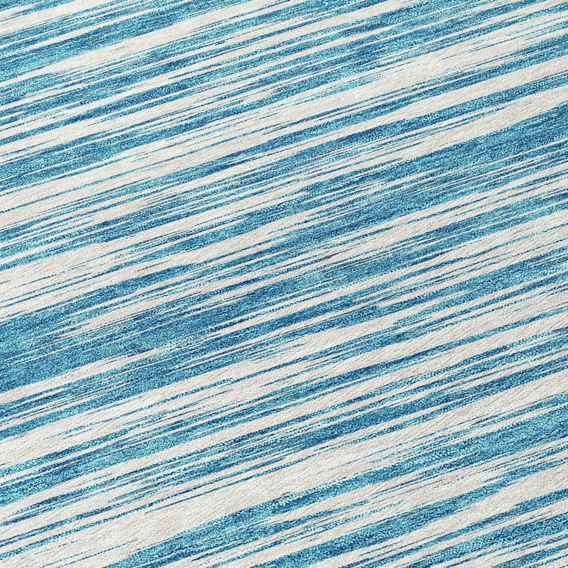 8' Teal Blue And Ivory Round Abstract Washable Indoor Outdoor Area Rug