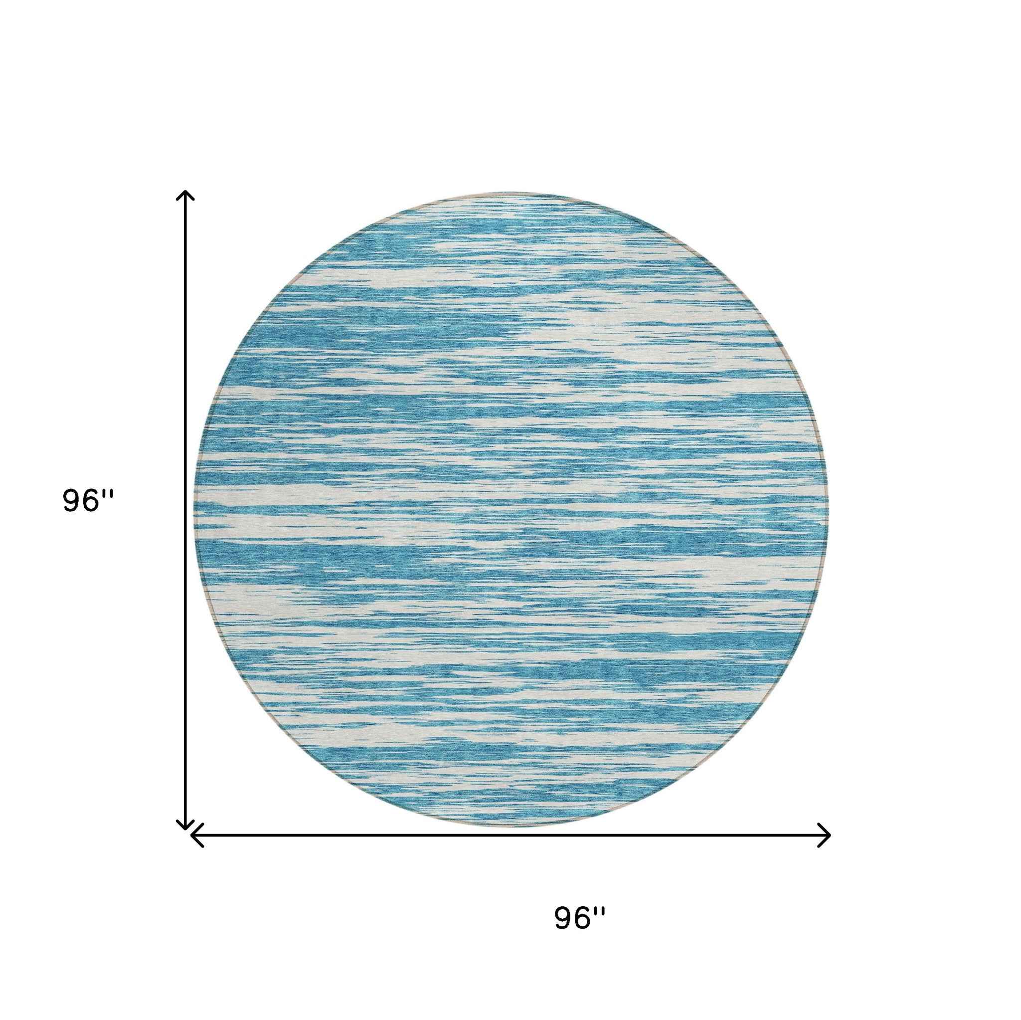 8' Teal Blue And Ivory Round Abstract Washable Indoor Outdoor Area Rug