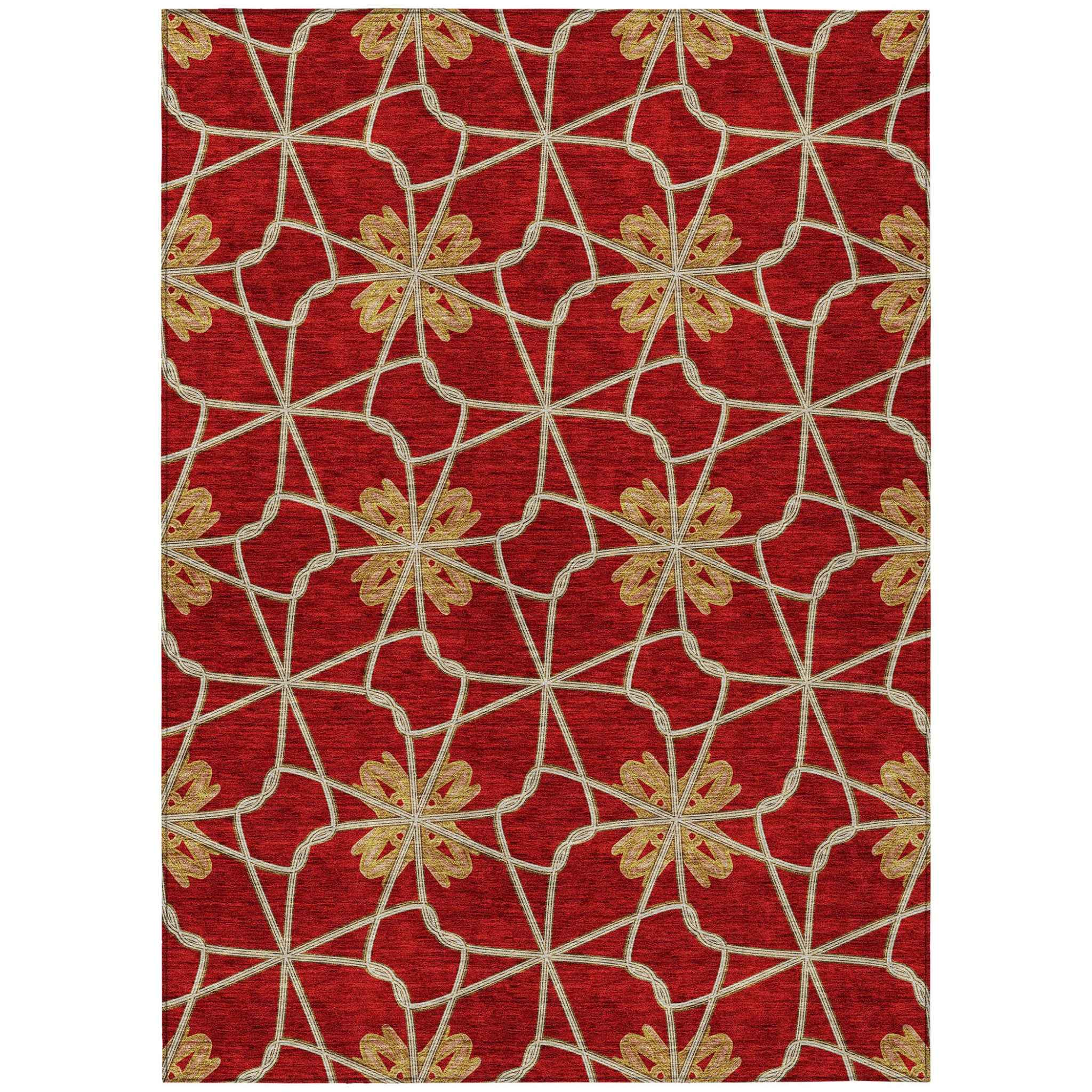 8' X 10' Orange And Gold Geometric Washable Indoor Outdoor Area Rug