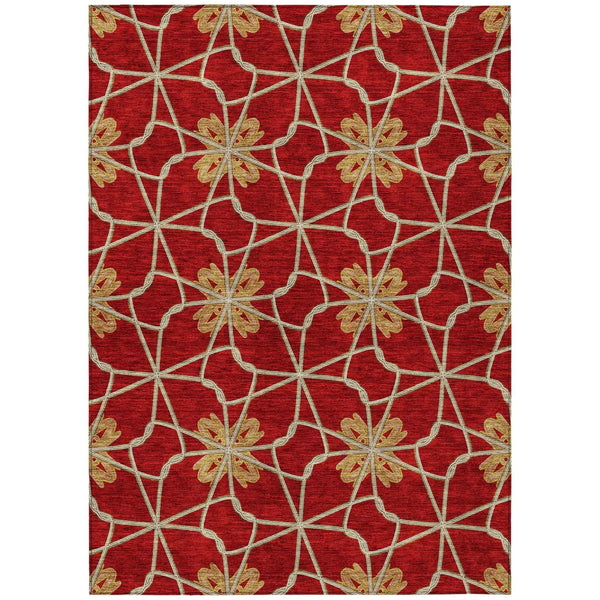 8' X 10' Orange And Gold Geometric Washable Indoor Outdoor Area Rug
