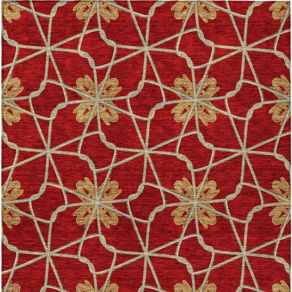 8' X 10' Orange And Gold Geometric Washable Indoor Outdoor Area Rug