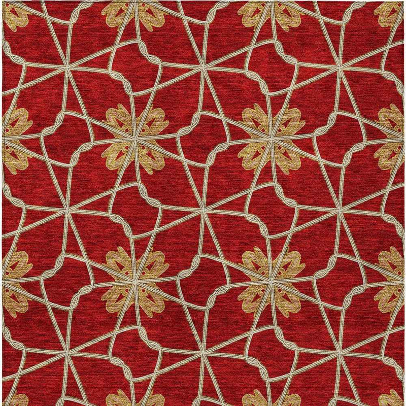 8' X 10' Orange And Gold Geometric Washable Indoor Outdoor Area Rug