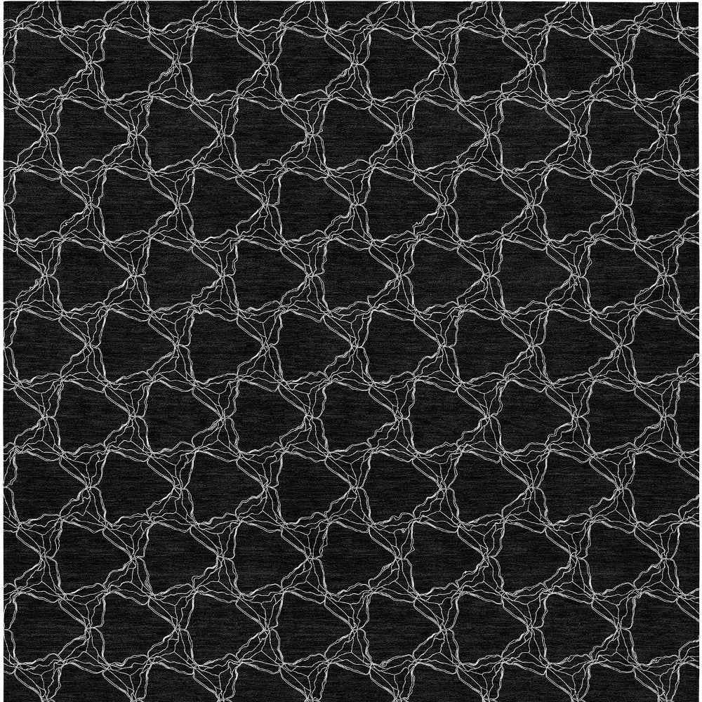 5' X 8' Black And White Geometric Washable Indoor Outdoor Area Rug