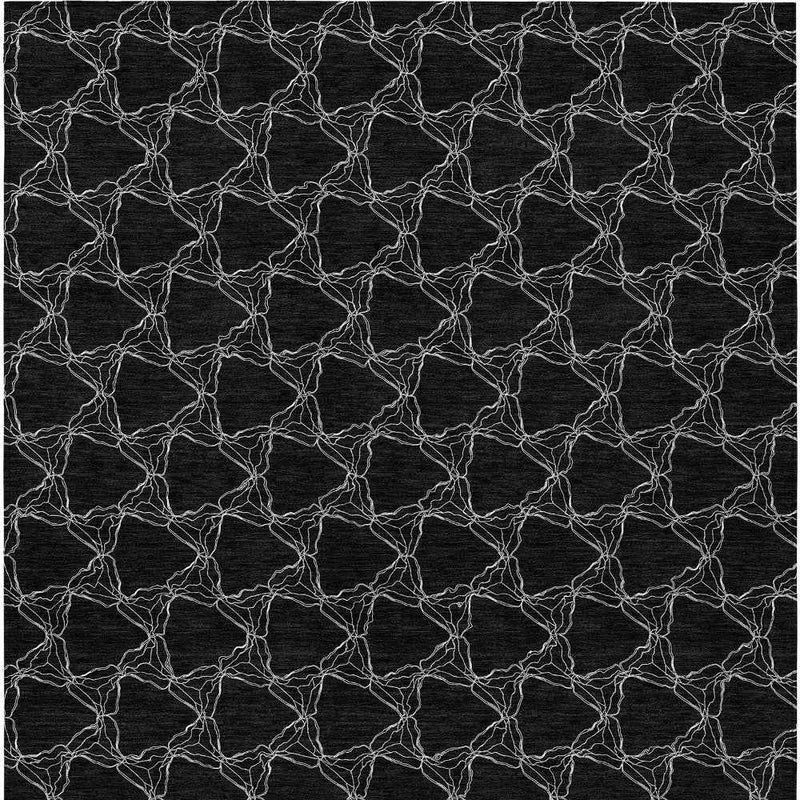 5' X 8' Black And White Geometric Washable Indoor Outdoor Area Rug
