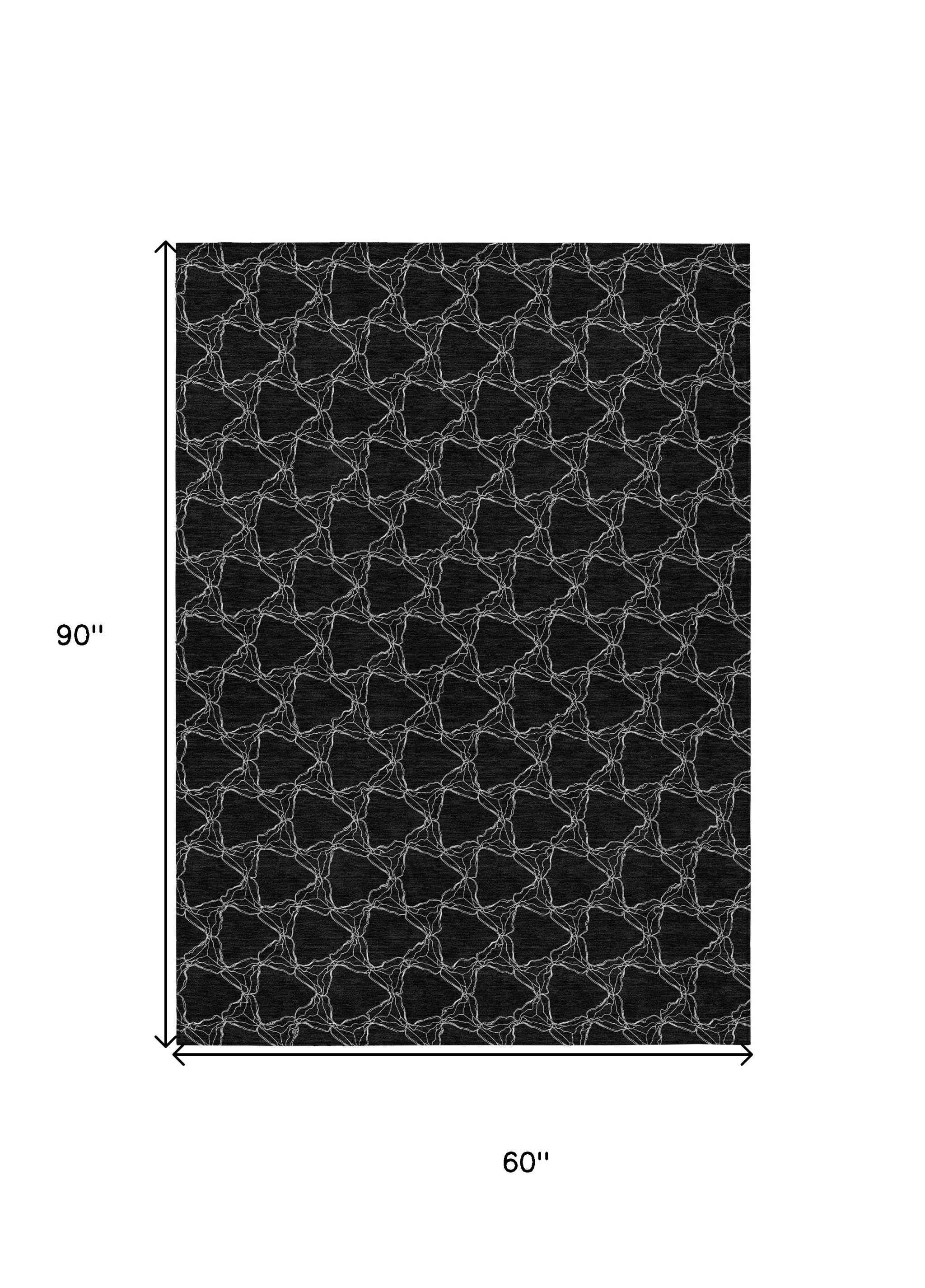 5' X 8' Black And White Geometric Washable Indoor Outdoor Area Rug