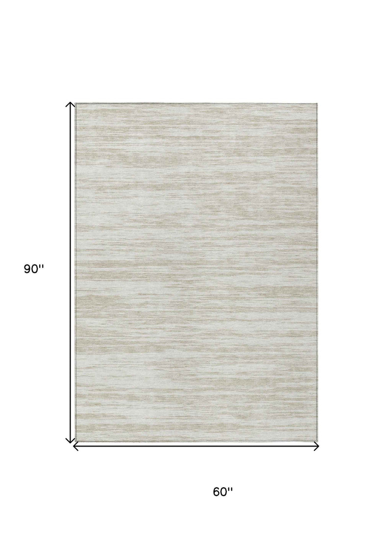 5' X 8' Ivory And Beige Abstract Washable Indoor Outdoor Area Rug
