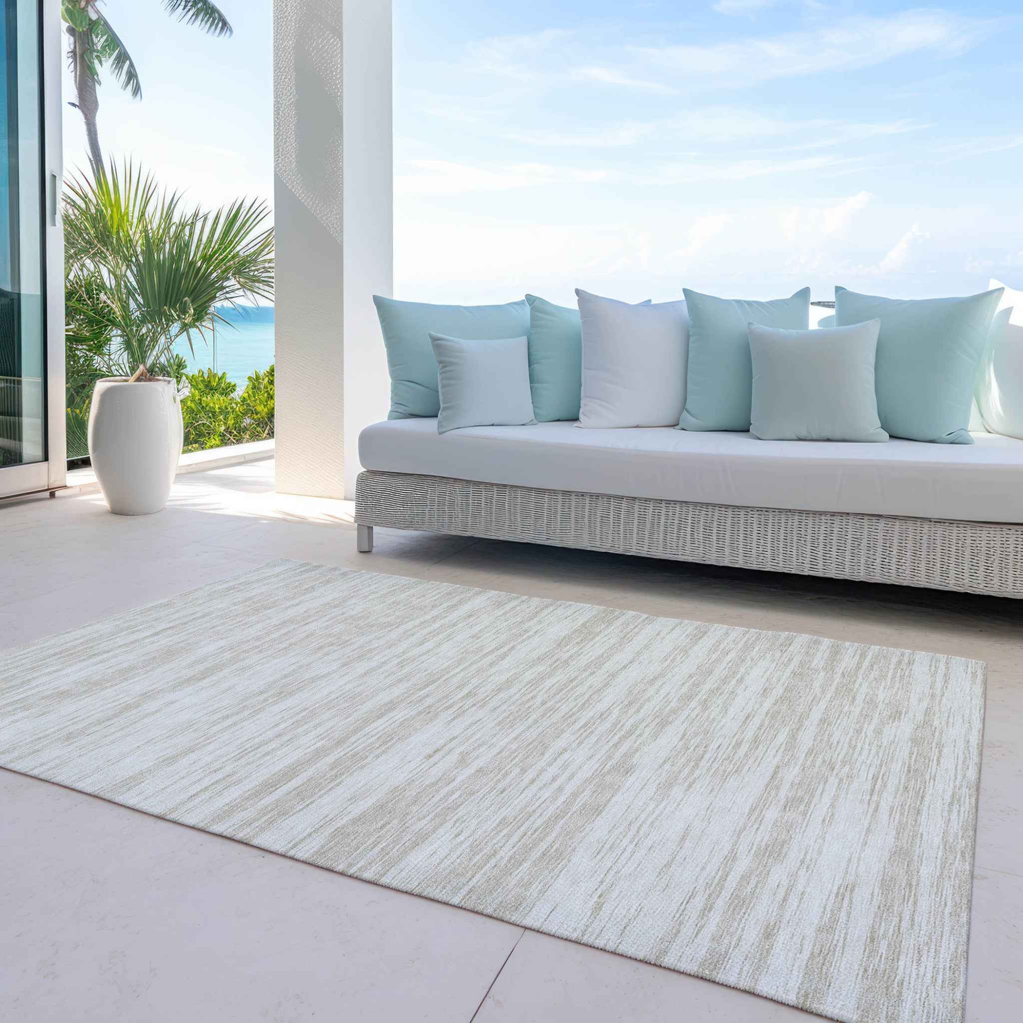 5' X 8' Ivory And Beige Abstract Washable Indoor Outdoor Area Rug