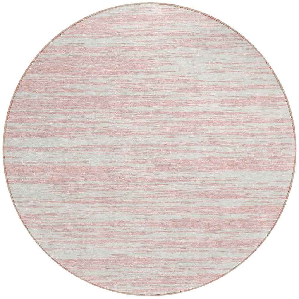 8' Pink And Ivory Round Abstract Washable Indoor Outdoor Area Rug