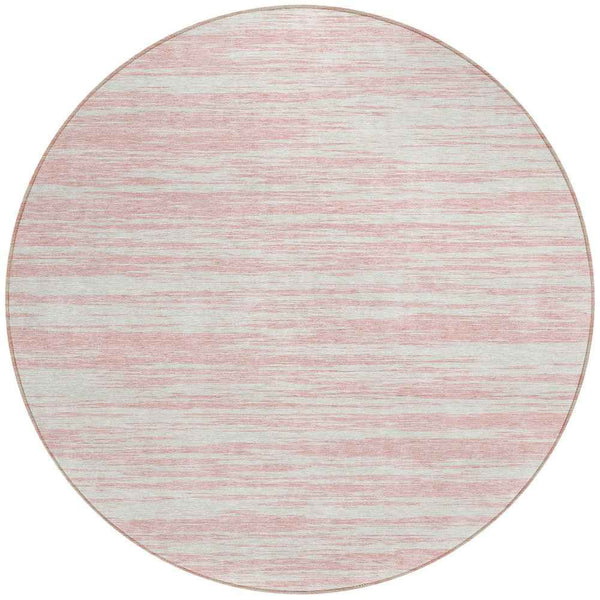8' Pink And Ivory Round Abstract Washable Indoor Outdoor Area Rug