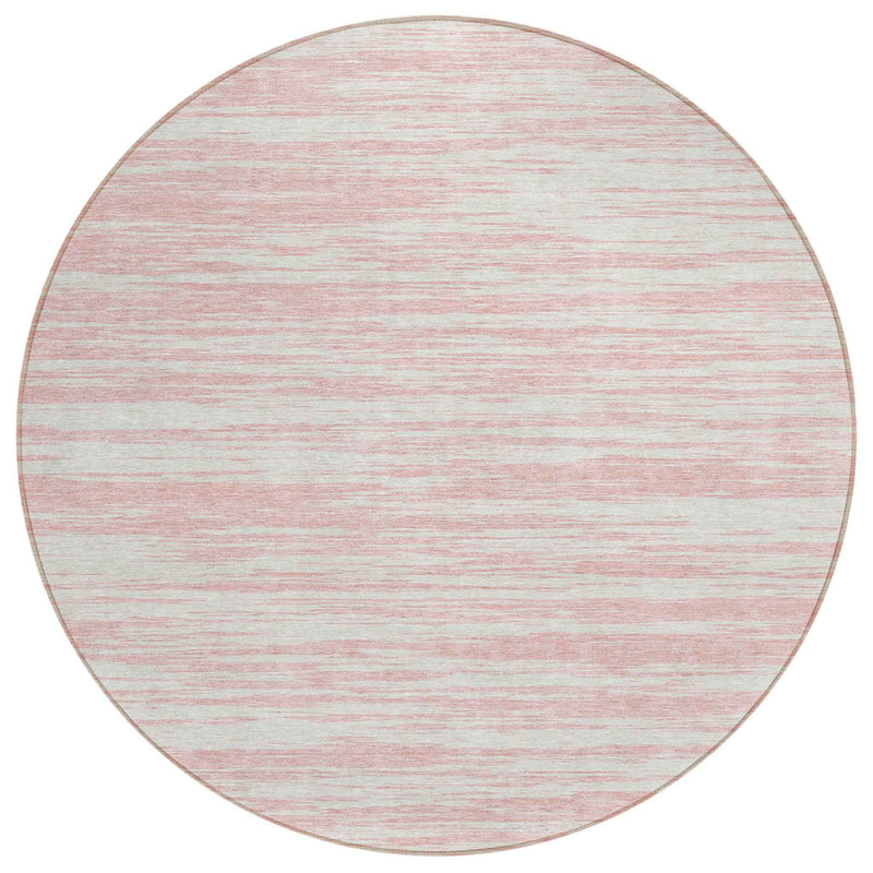 8' Pink And Ivory Round Abstract Washable Indoor Outdoor Area Rug
