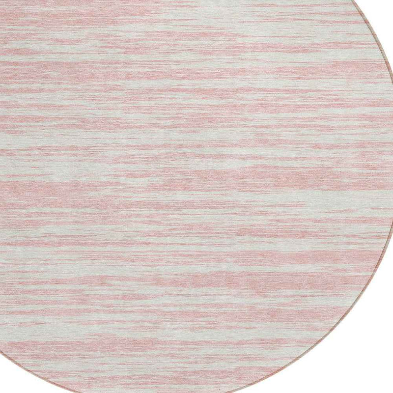 8' Pink And Ivory Round Abstract Washable Indoor Outdoor Area Rug