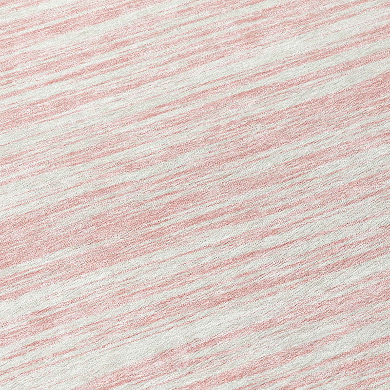 8' Pink And Ivory Round Abstract Washable Indoor Outdoor Area Rug