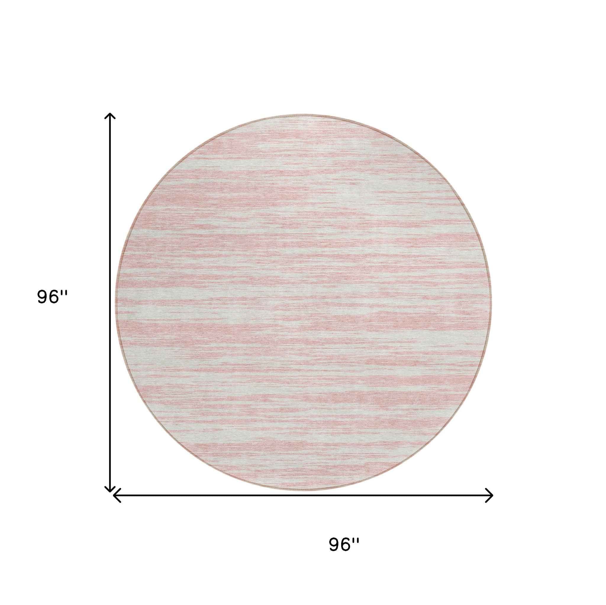 8' Pink And Ivory Round Abstract Washable Indoor Outdoor Area Rug