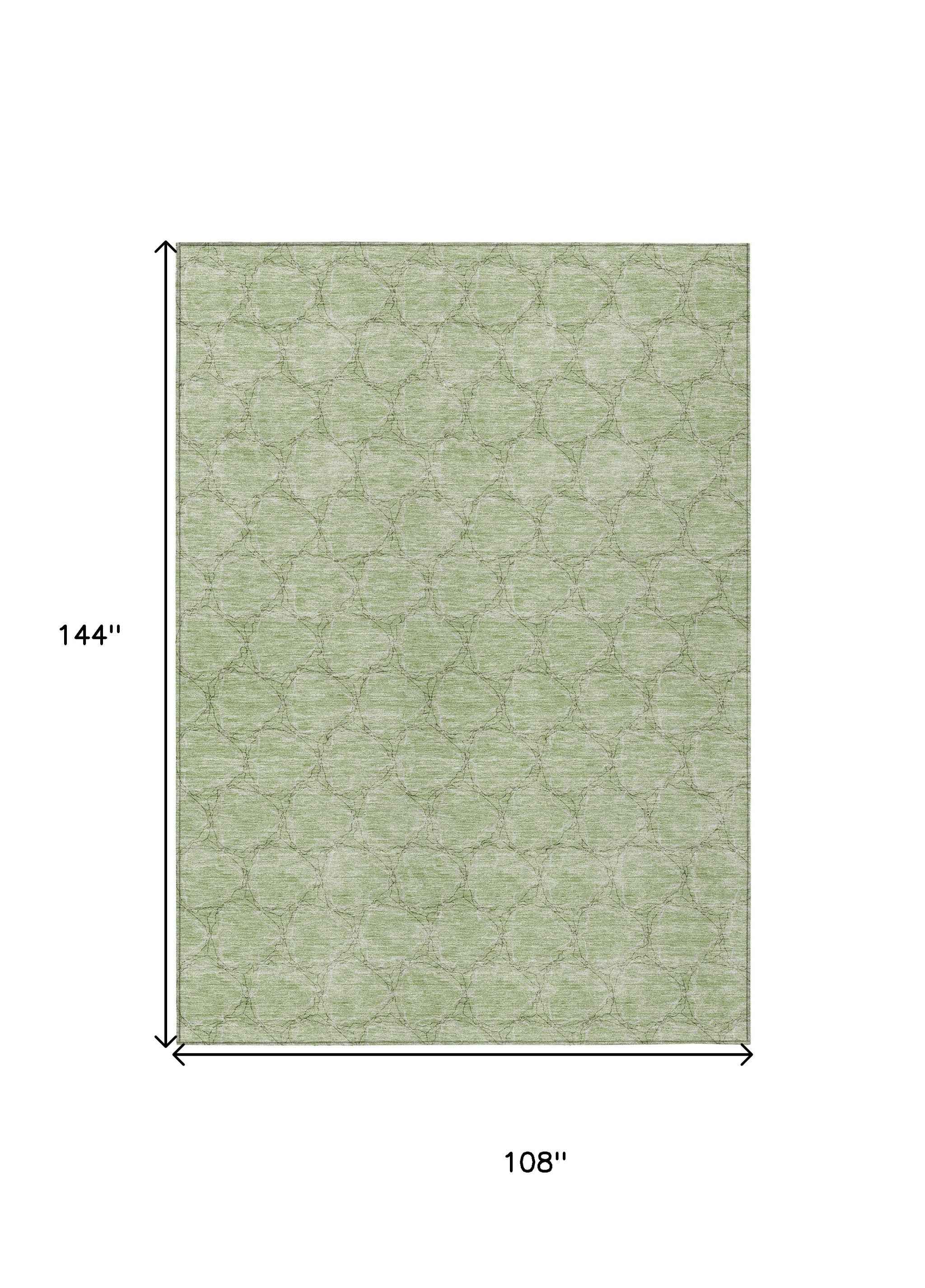 9' X 12' Sage And Ivory Geometric Washable Indoor Outdoor Area Rug