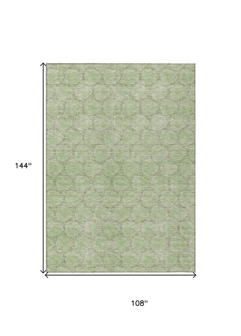 9' X 12' Sage And Ivory Geometric Washable Indoor Outdoor Area Rug