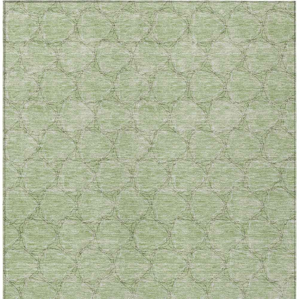 9' X 12' Sage And Ivory Geometric Washable Indoor Outdoor Area Rug