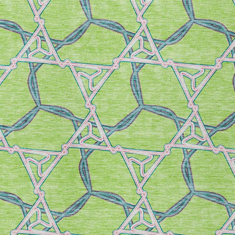 9' X 12' Lime Green And Blue Geometric Washable Indoor Outdoor Area Rug