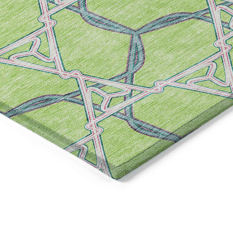 9' X 12' Lime Green And Blue Geometric Washable Indoor Outdoor Area Rug