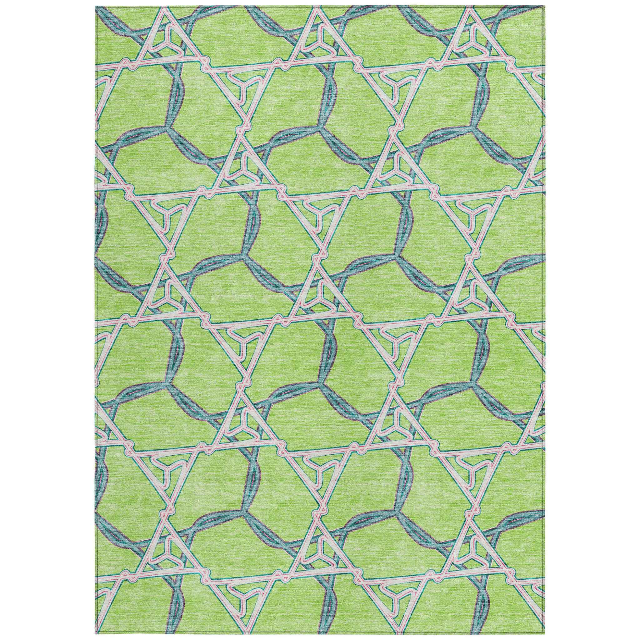 9' X 12' Lime Green And Blue Geometric Washable Indoor Outdoor Area Rug