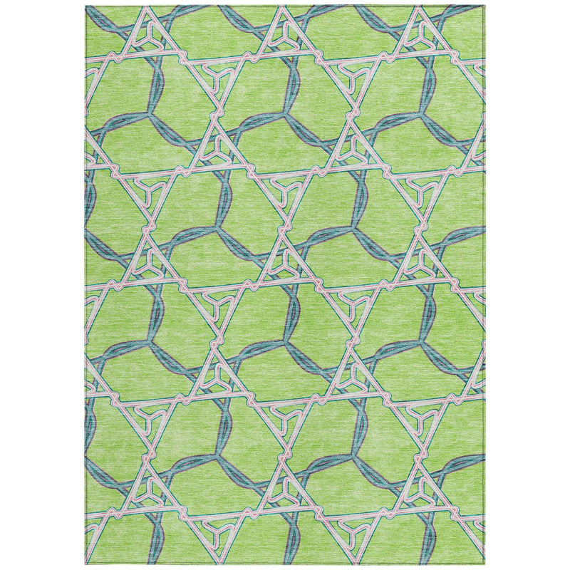 9' X 12' Lime Green And Blue Geometric Washable Indoor Outdoor Area Rug