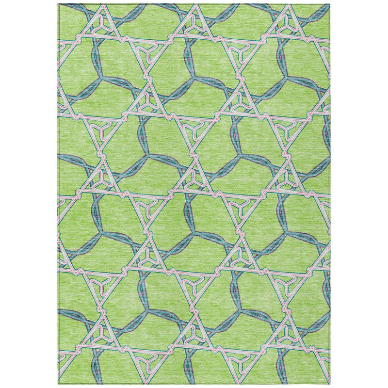 9' X 12' Lime Green And Blue Geometric Washable Indoor Outdoor Area Rug