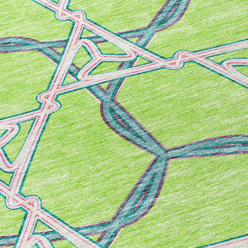 9' X 12' Lime Green And Blue Geometric Washable Indoor Outdoor Area Rug