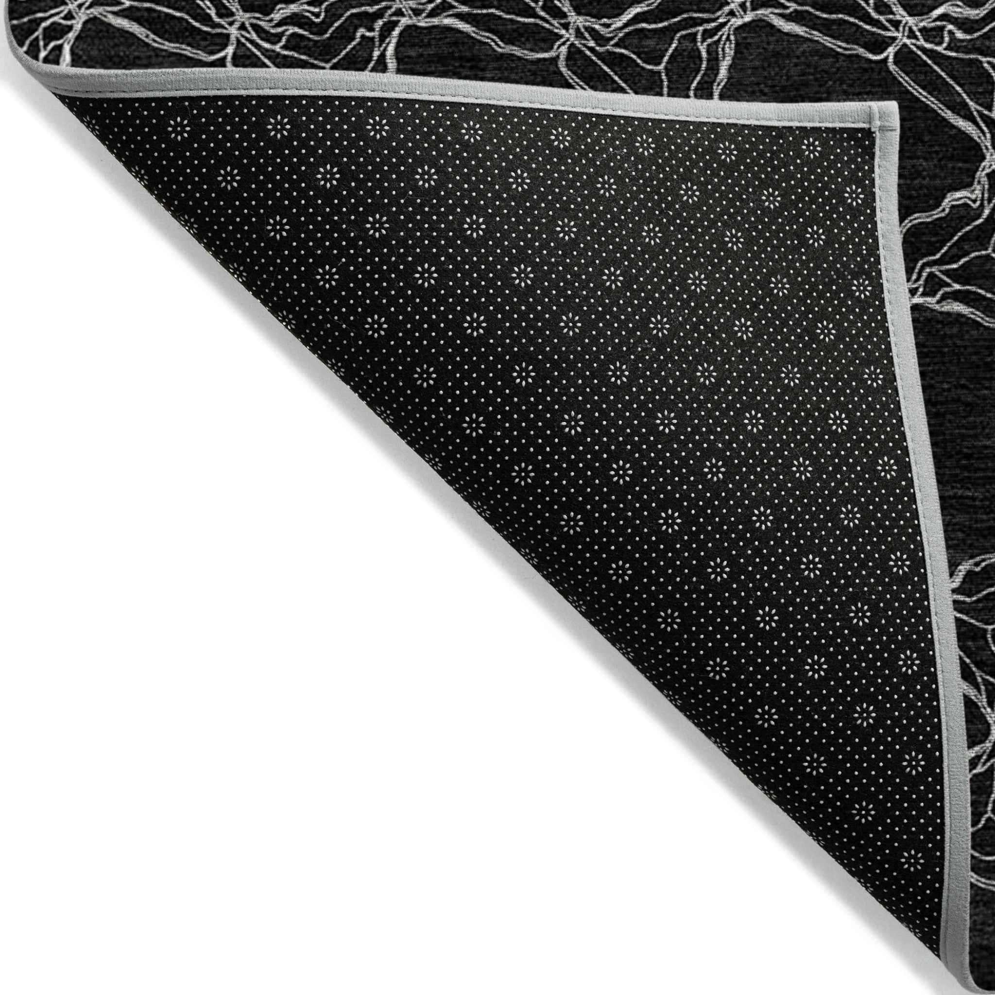 9' X 12' Black And White Geometric Washable Indoor Outdoor Area Rug