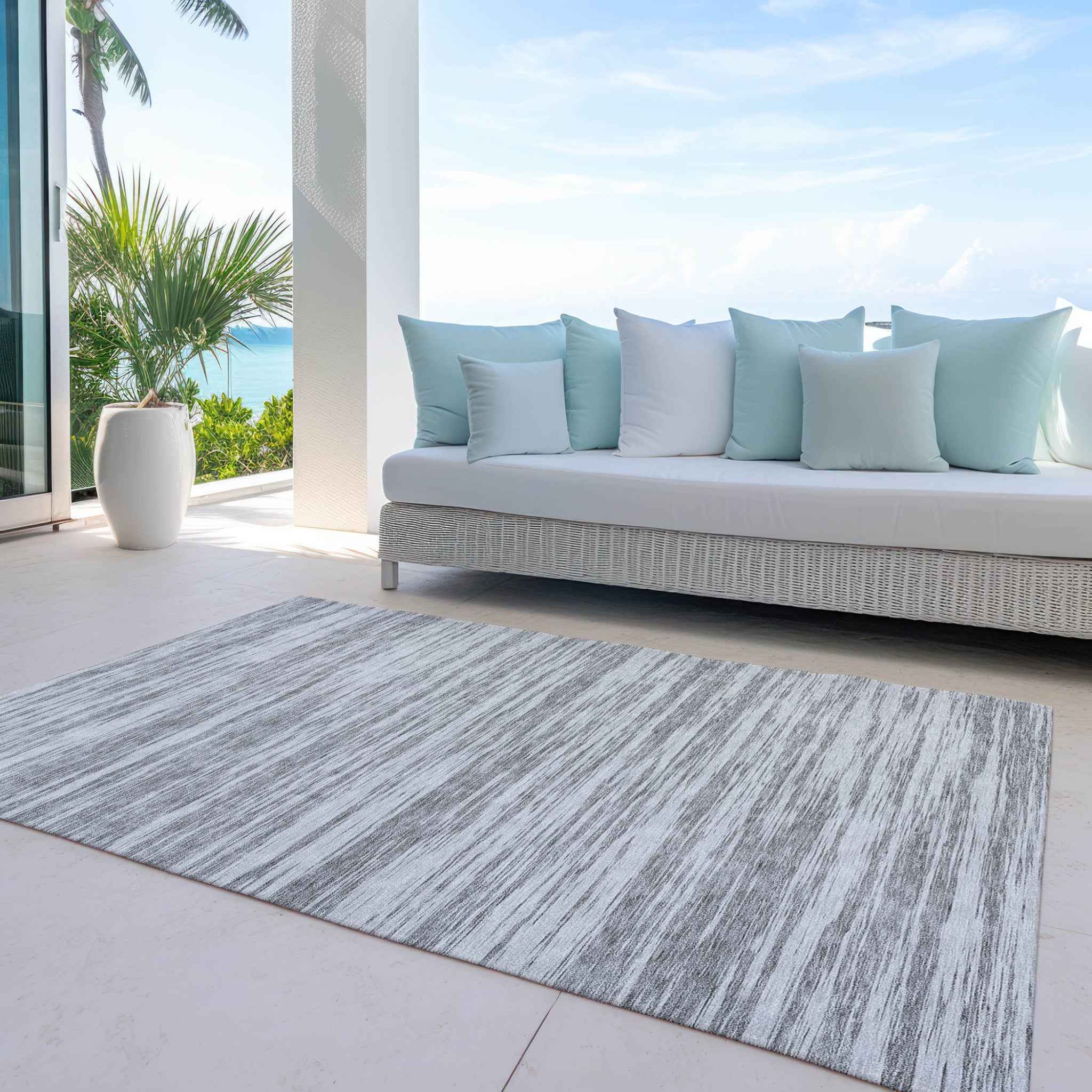 9' X 12' Gray And Ivory Abstract Washable Indoor Outdoor Area Rug