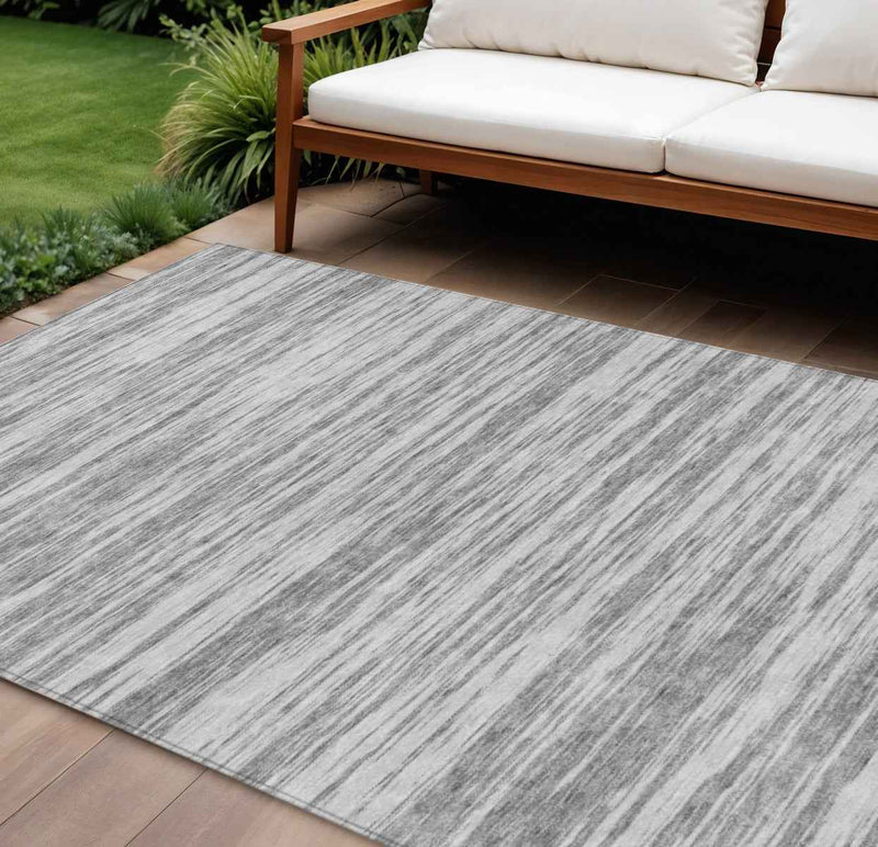 9' X 12' Gray And Ivory Abstract Washable Indoor Outdoor Area Rug