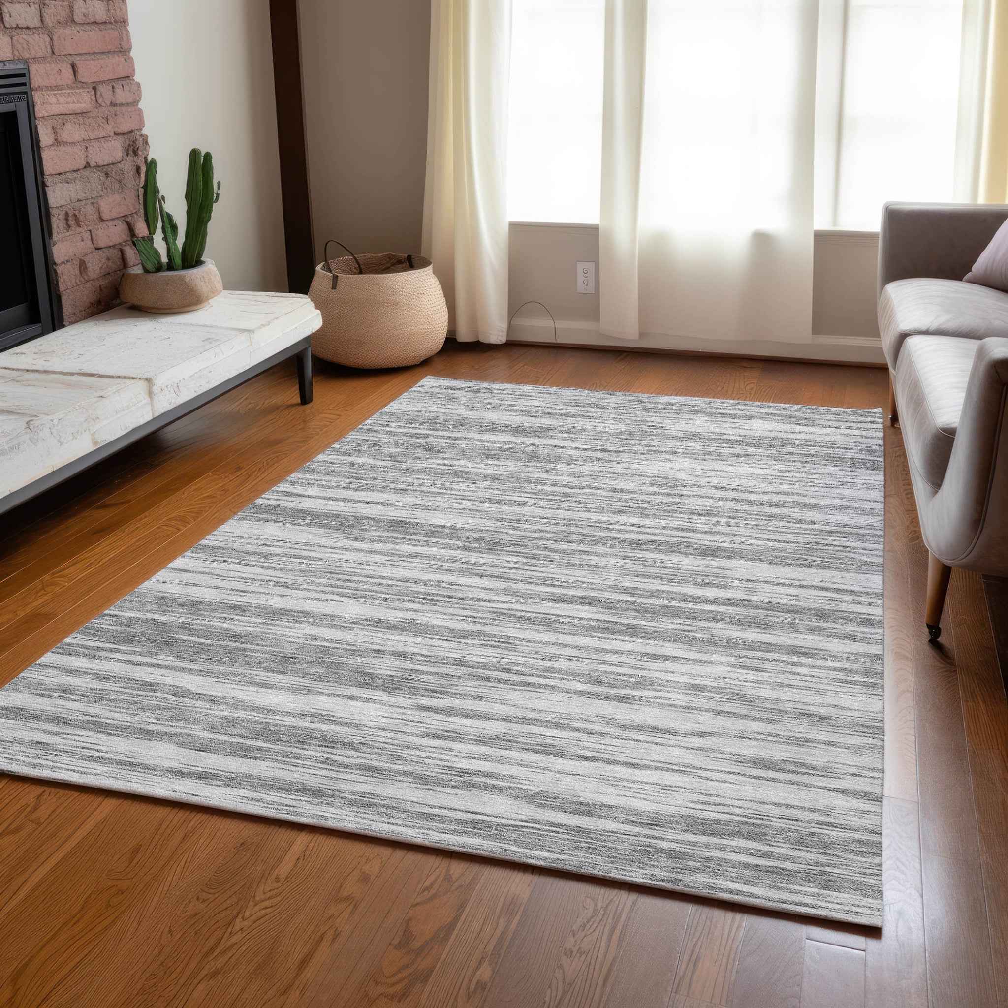 9' X 12' Gray And Ivory Abstract Washable Indoor Outdoor Area Rug
