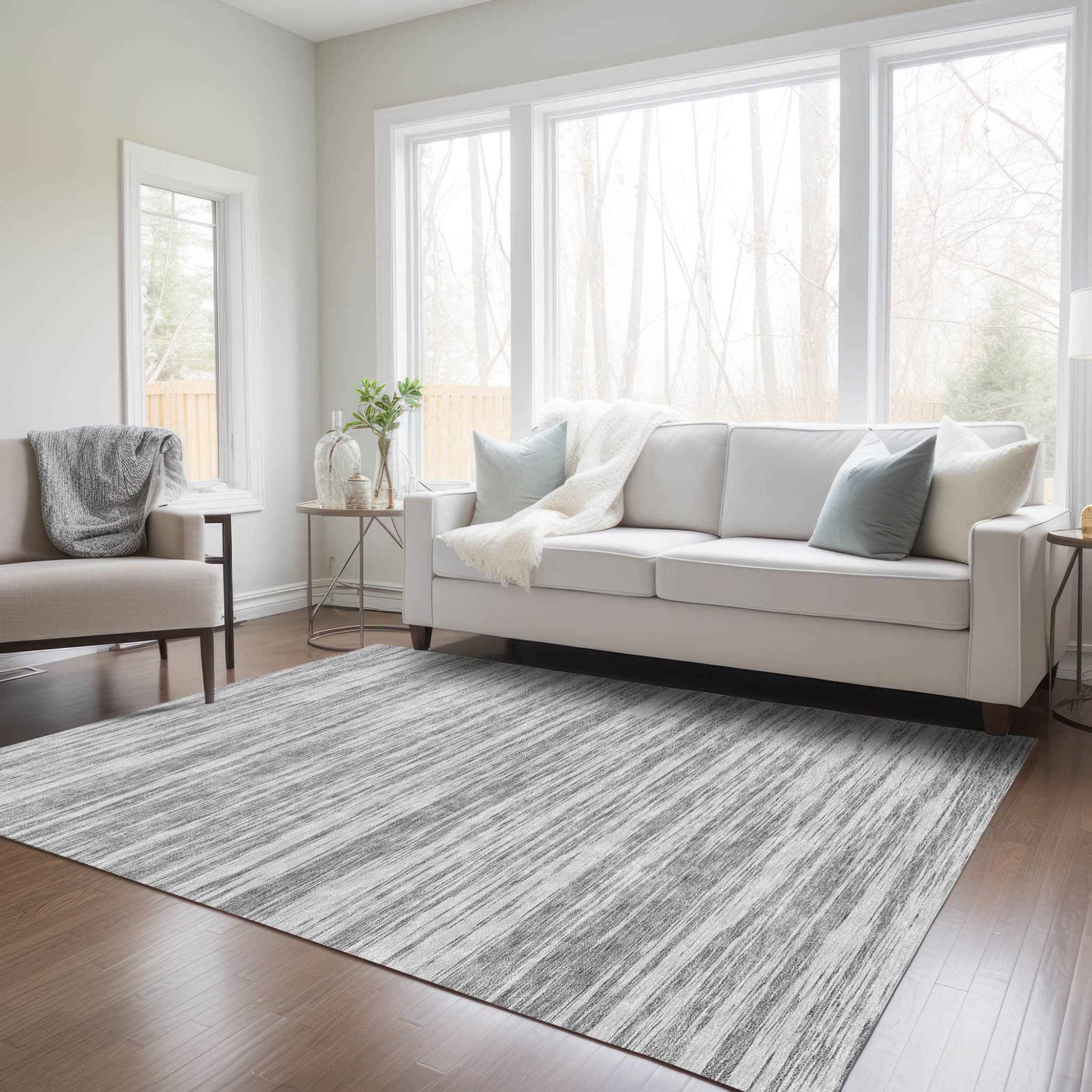 9' X 12' Gray And Ivory Abstract Washable Indoor Outdoor Area Rug