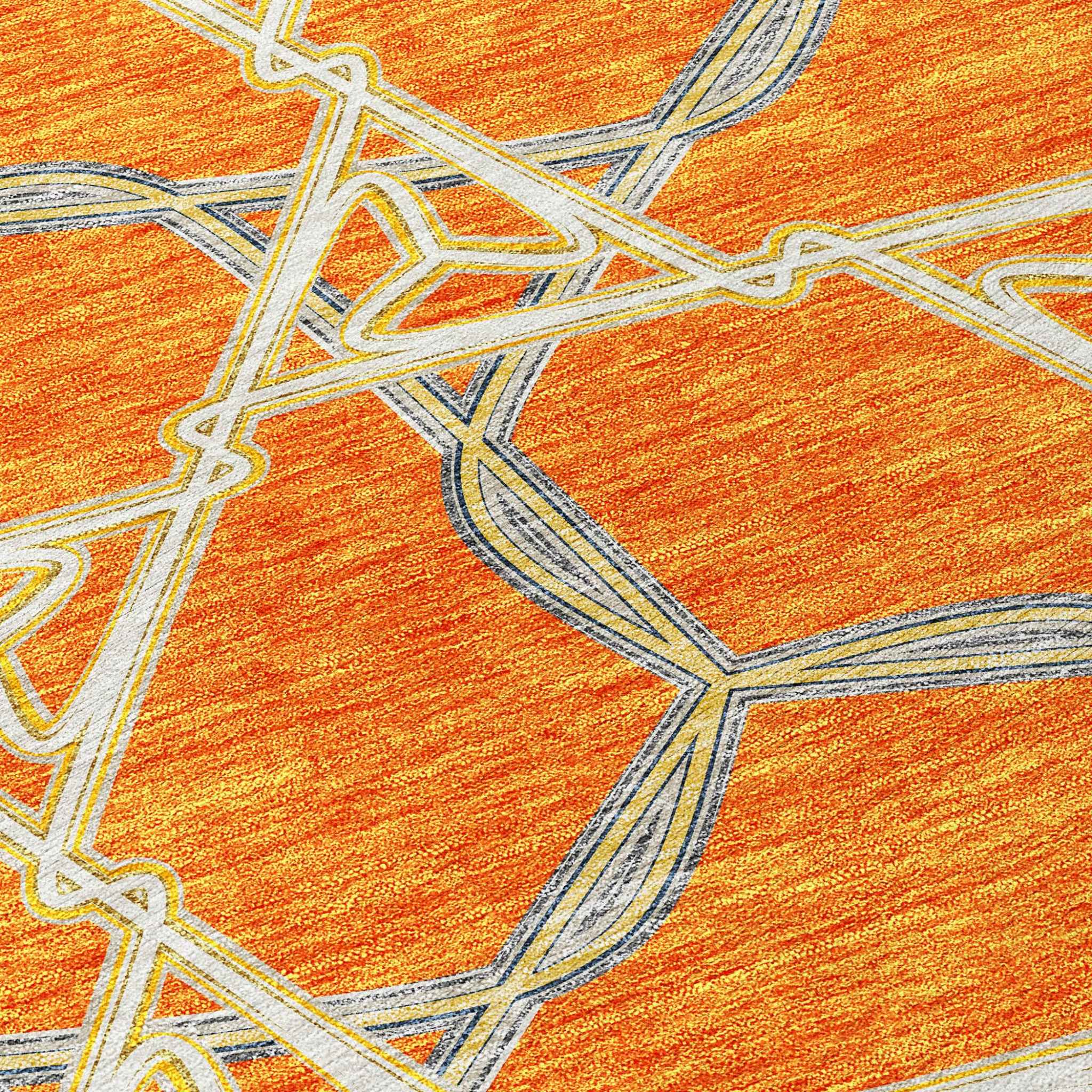 5' X 8' Orange And Blue Geometric Washable Indoor Outdoor Area Rug