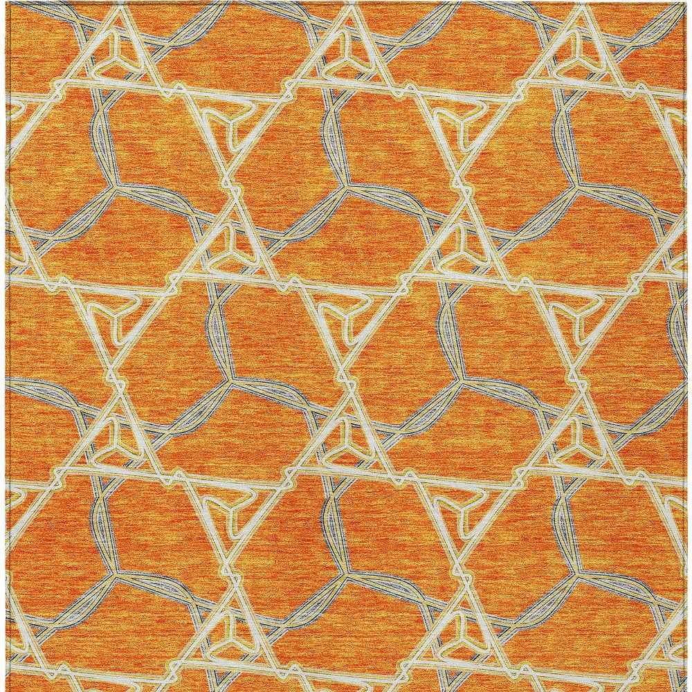 5' X 8' Orange And Blue Geometric Washable Indoor Outdoor Area Rug