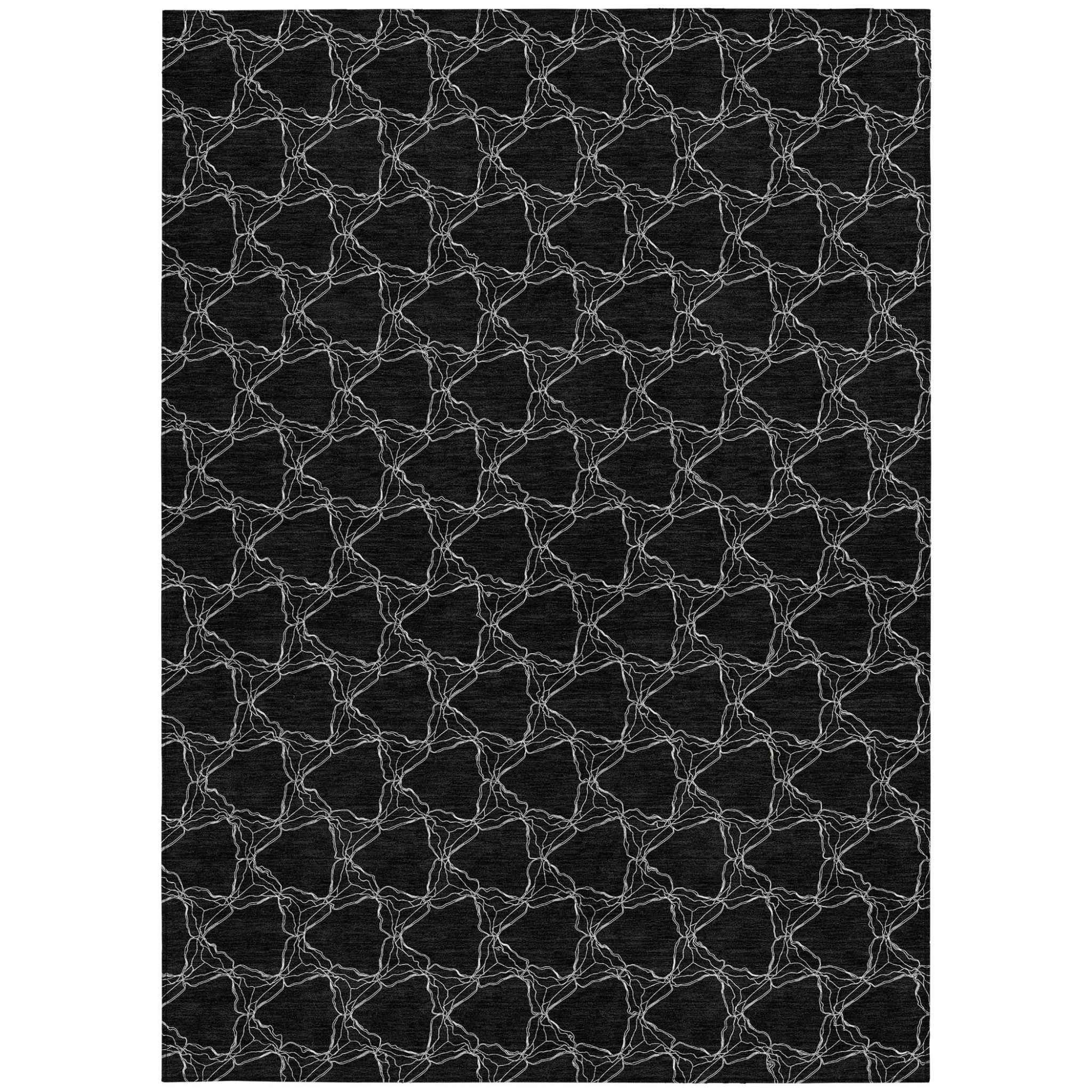 3' X 5' Black And White Geometric Washable Indoor Outdoor Area Rug