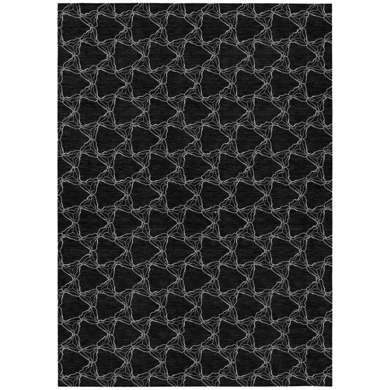 3' X 5' Black And White Geometric Washable Indoor Outdoor Area Rug