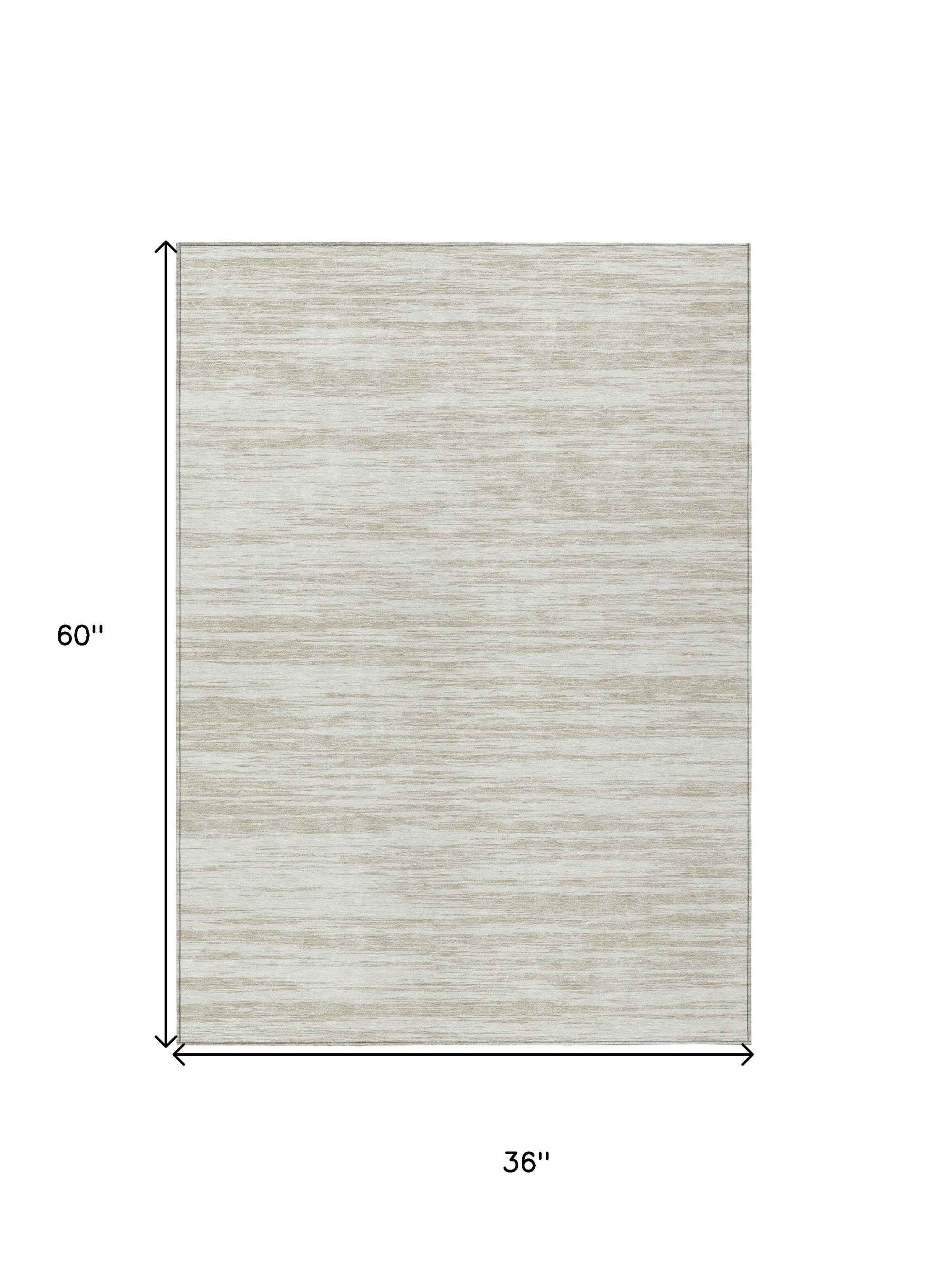 3' X 5' Ivory And Beige Abstract Washable Indoor Outdoor Area Rug