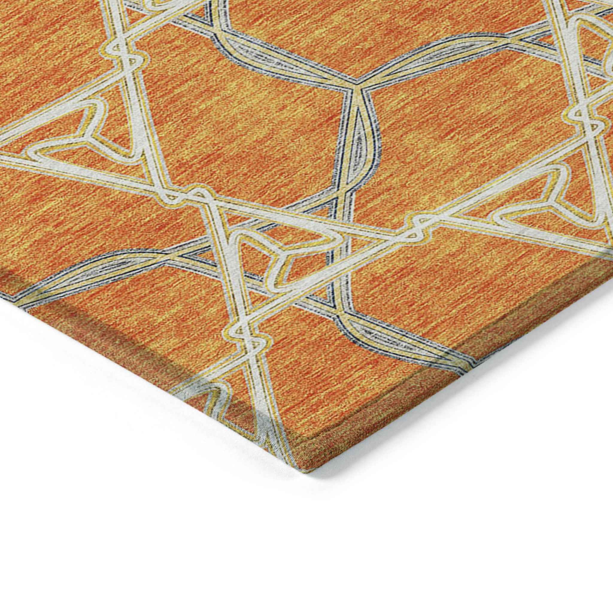 3' X 5' Orange And Blue Geometric Washable Indoor Outdoor Area Rug