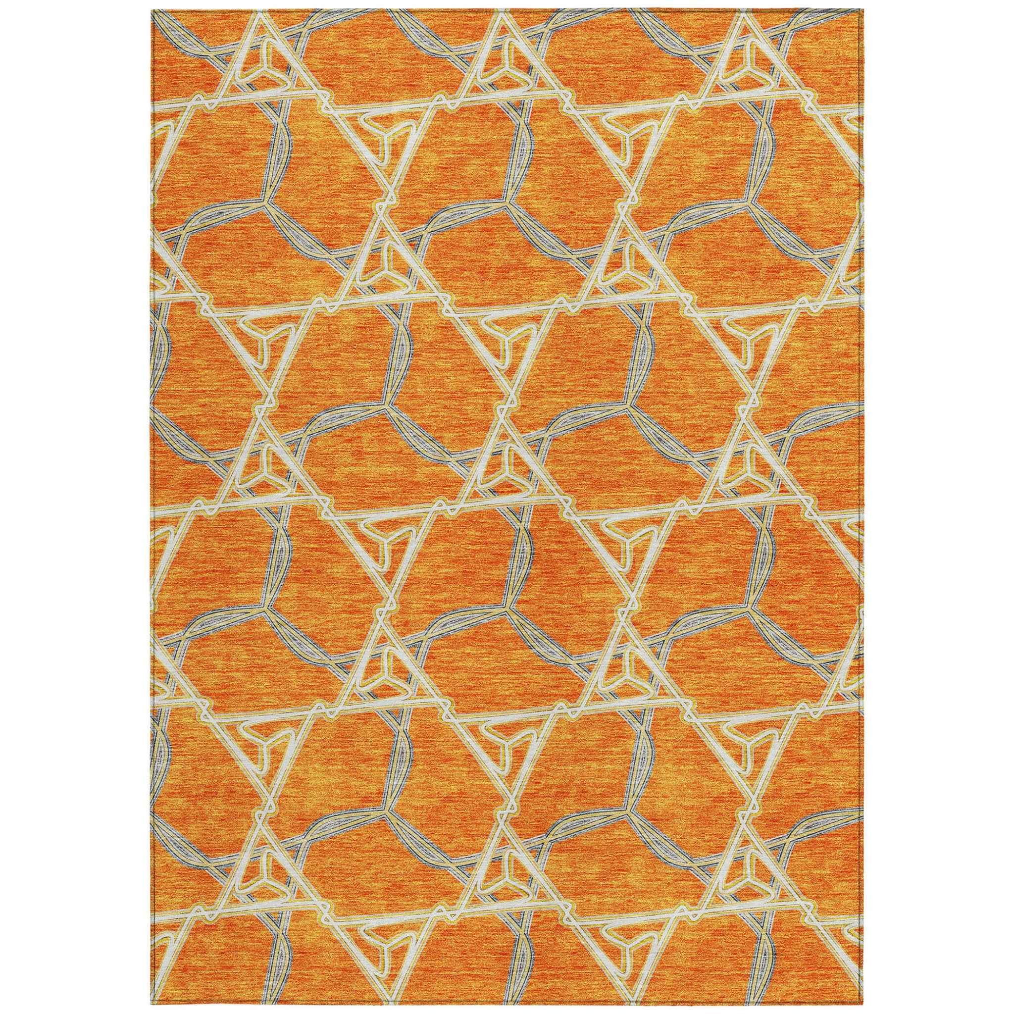 3' X 5' Orange And Blue Geometric Washable Indoor Outdoor Area Rug