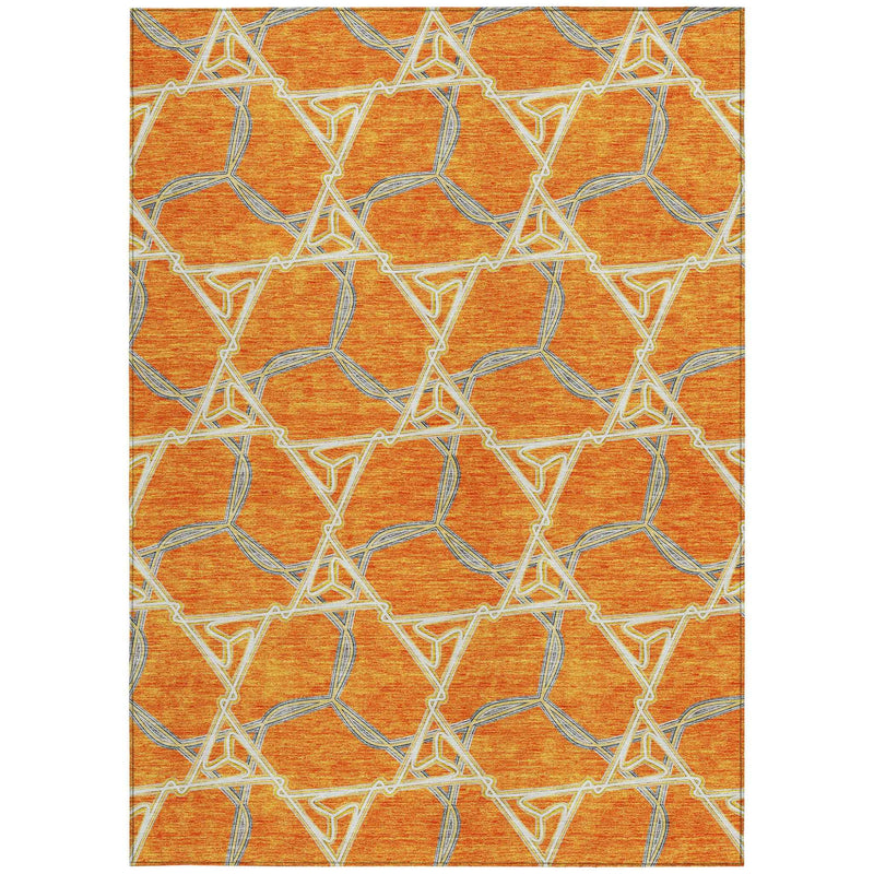 3' X 5' Orange And Blue Geometric Washable Indoor Outdoor Area Rug